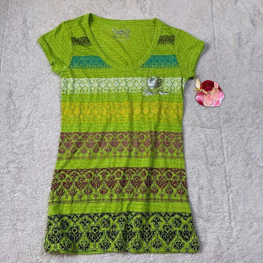 NWT Apple Bottoms Lime Graphic Tunic Tee – Y2K Logo Stripe Top